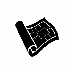 Blueprint Icon Rolled Paper with Corner Fold and Grid Vector Silhouette Flat Icon Design