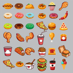 Food Icon Set – Vector Illustration Template of Flat Style Food Icons