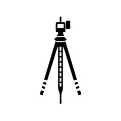 Survey Tripod Icon Tripod Stand with Measurement Tool Vector Silhouette Flat Icon Design
