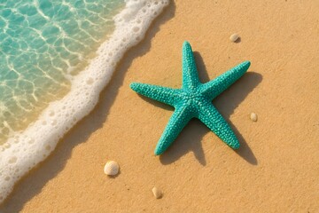 Starfish on Tropical Beach Sand Near Blue Ocean Coast