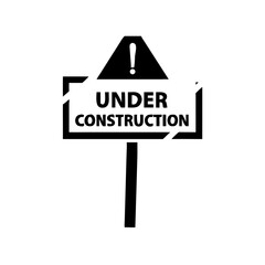 Under Construction Sign Icon Rectangular Road Sign with Warning Vector Silhouette Flat Icon Design