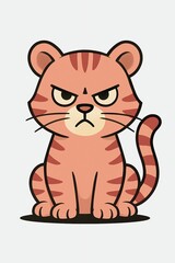 A cute, grumpy orange cartoon tiger with bold outlines, sitting on a white background.