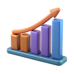 3D Growth Chart Business Data On White Background