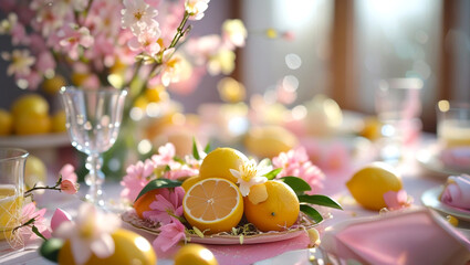 Fresh Citrus and Blossom Table Setting