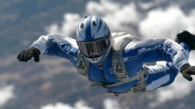 Skydiver Free-Falling Through Clouds in T-Shape Pose
