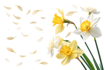 Obraz premium Elegant Daffodils Spring Blossoms and Falling Petals