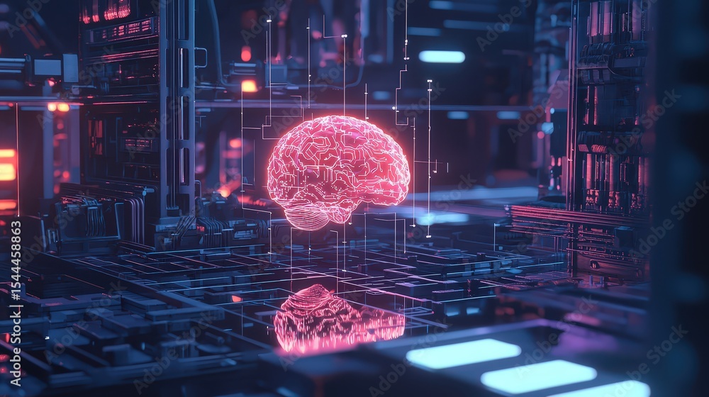 Aufkleber Ai brain technology event digital grid environment futuristic 3d visualization innovative design perspective