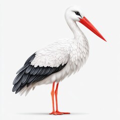 Fototapeta premium White Stork with Black Wings and Red Beak Digitally Rendered