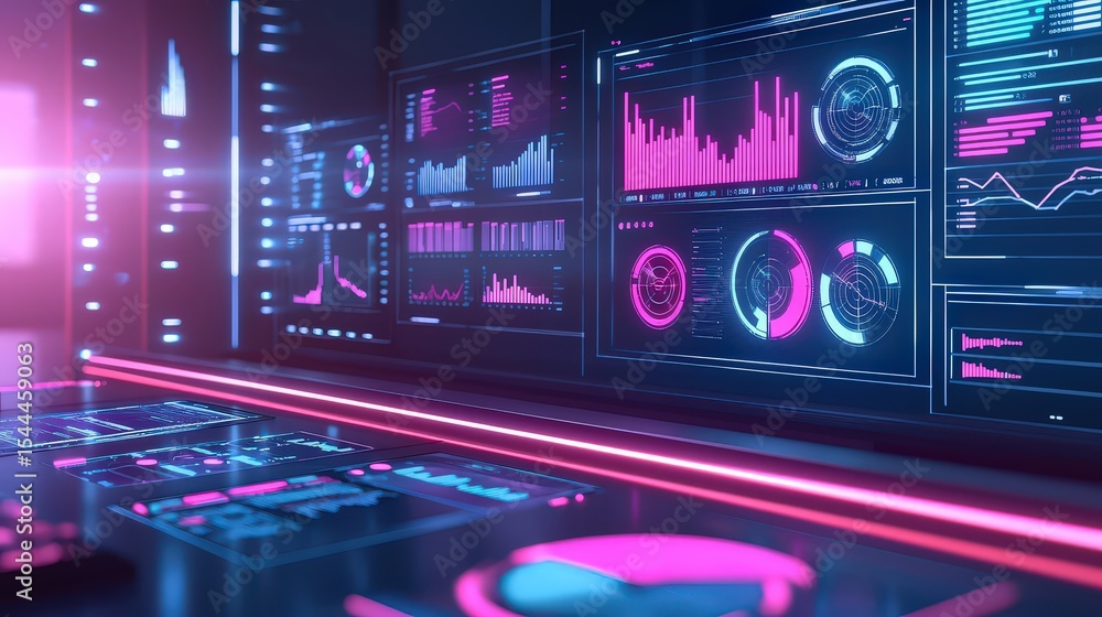 Poster Futuristic digital interface ai command center with interactive data visualizations and innovation