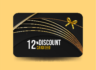 Black Discount Card with Yellow Ribbon – Percent Off Sale Label, Promotional Badge, Coupon Offer Tag, Modern E-commerce and Marketing Graphic Element