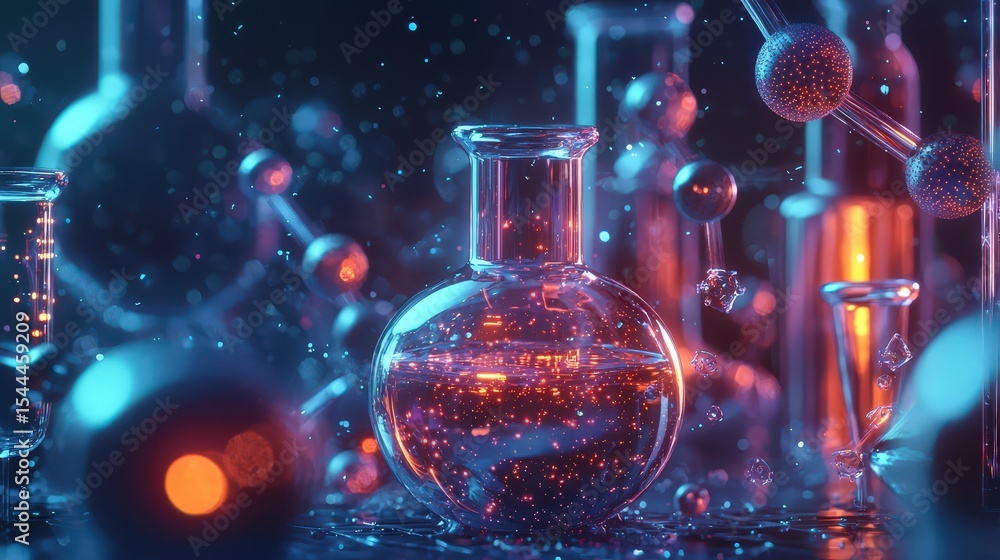 Poster Revolutionary biomedical breakthrough conceptual science lab discovery in a colorful intricate environment