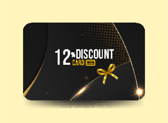 Black Discount Card with Yellow Ribbon – Percent Off Sale Label, Promotional Badge, Coupon Offer Tag, Modern E-commerce and Marketing Graphic Element