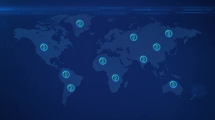 Bitcoin Growth, global technology, with world map background animation 4K. - Powered by Adobe