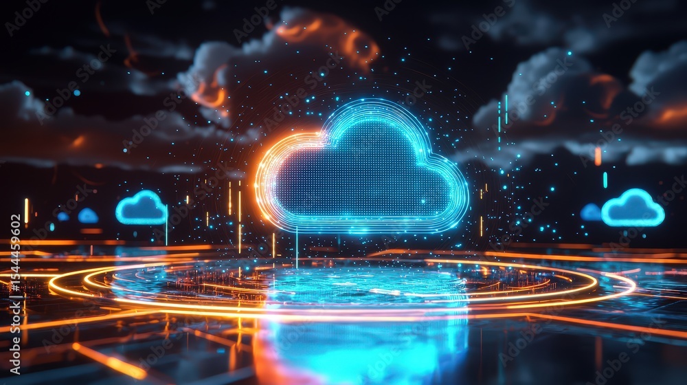 Poster ai-enhanced cloud visualization digital landscape graphic design futuristic environment abstract vie