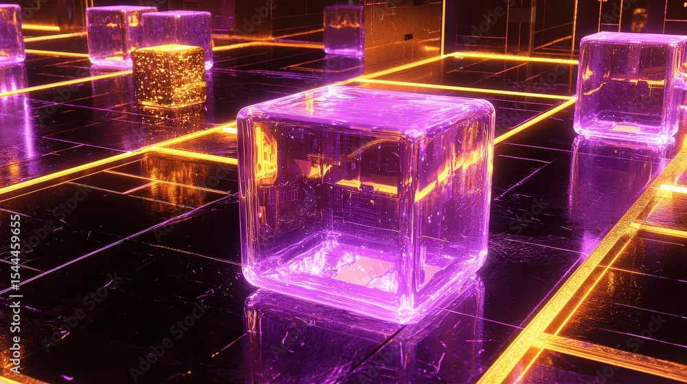Poster Innovative blockchain visualization digital realm 3d graphics futuristic environment tech perspective abstract concept
