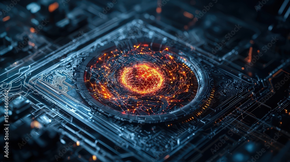 Aufkleber Dynamic ai systems responding to data processing events in a high-tech environment futuristic perspective