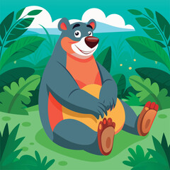 Obraz premium Smiling bear sits in the jungle.