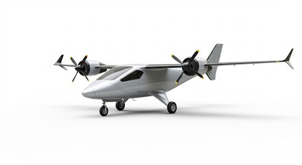 Fototapeta premium 未来型小型飛行機 白く輝く機体 滑らかな曲線 美しいデザイン. AI Generated