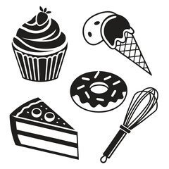 Sweet treats collection black and white icons bakery dessert