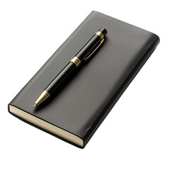 Elegant pen resting atop a closed journal on a plain surface setting isolated on transparent background
