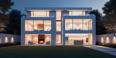 Stylish Home with Large Windows and Lights

