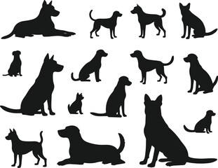 Dog Silhouettes Variety set of meticulously crafted silhouettes of various dog breeds in diverse poses