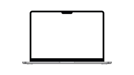 Modern dark metal thin frame laptop mockup. Realistic laptop front view. Blank screen display notebook. Opened computer screen.