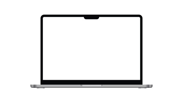 Modern dark metal thin frame laptop mockup. Realistic laptop front view. Blank screen display notebook. Opened computer screen.