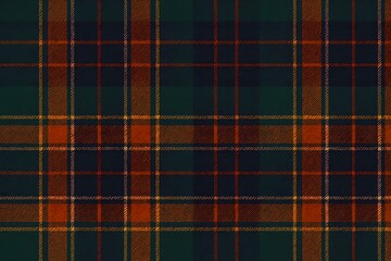 Tartan Plaid Fabric: Green, Orange, and Red Checkered Pattern Design