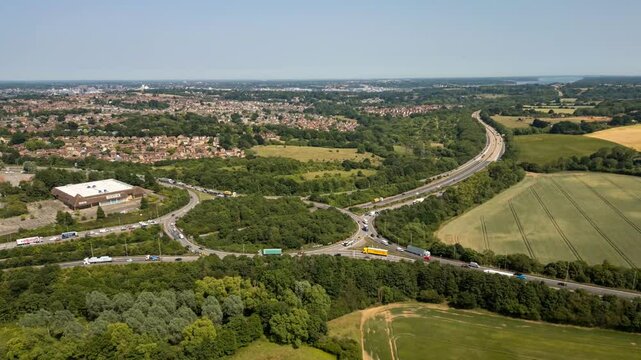 4k aerial hyperlapse of the Copdock roundabout outside Ipswich in Suffolk, UK
