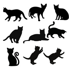 Black Cat Silhouettes Set – Hand Drawn Vector Halloween Cat Poses Collection