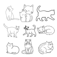 Black Cat Silhouettes Set – Hand Drawn Vector Halloween Cat Poses Collection