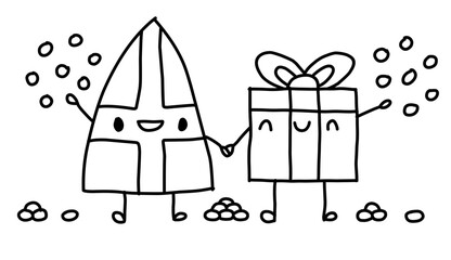 Hand Drawn Sinterklaas miter and gift vector illustration