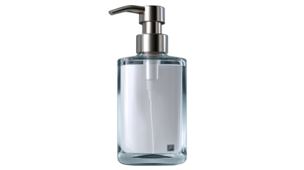 Obraz premium Soap Dispenser Pump Bottle: A sleek, modern soap dispenser with a clear rectangular bottle and a brushed silver pump. Perfect for bathrooms and kitchens. 