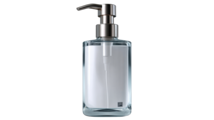 Soap Dispenser Pump Bottle: A sleek, modern soap dispenser with a clear rectangular bottle and a brushed silver pump. Perfect for bathrooms and kitchens. 