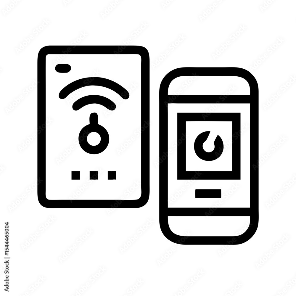Poster smart thermostat control via mobile app interface. smart home device with wireless connection shown 
