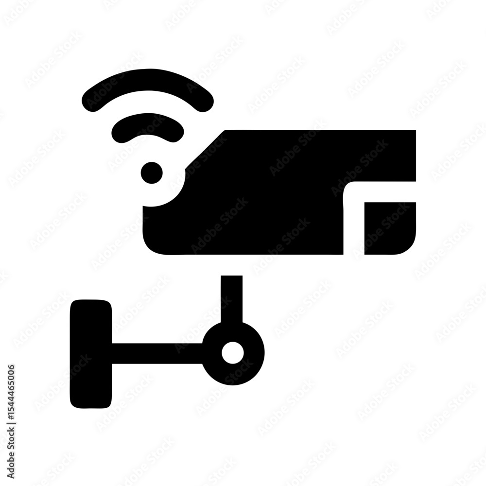 Poster Smart security camera icon with wireless connection. Modern smart security camera design for home security system.  This smart security camera graphic is perfect for website interface, app icon.