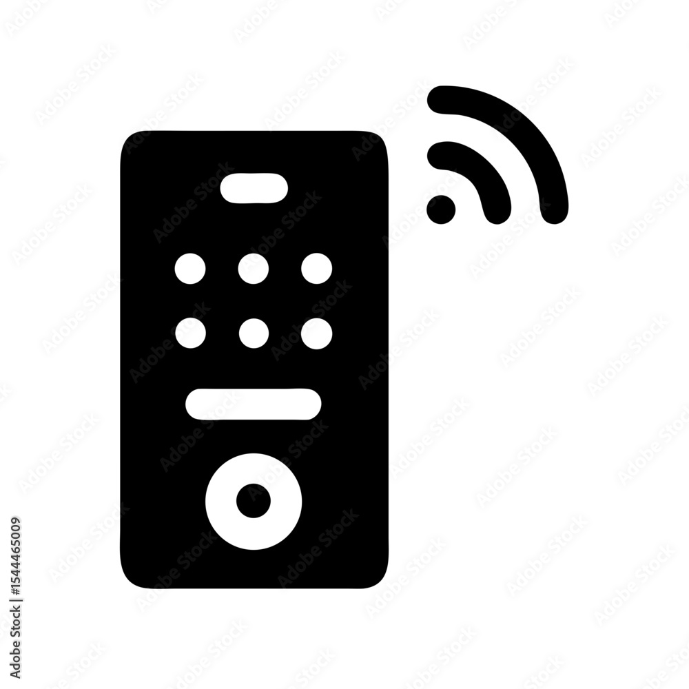 Poster Smart remote control icon for app interface.  This smart remote control design features a keypad and wireless signal. Smart remote control graphic is perfect for mobile app interface design.