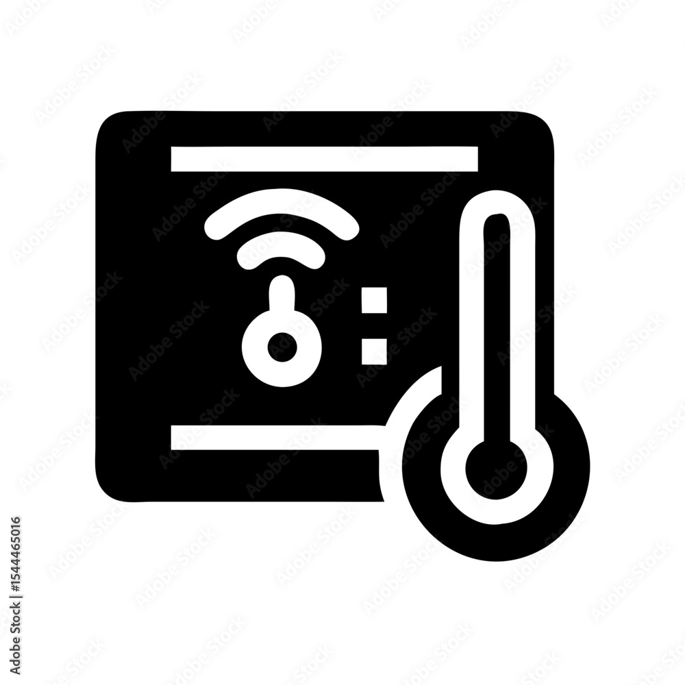 Poster smart thermostat icon. digital smart thermostat with wifi symbol and temperature gauge. modern smart