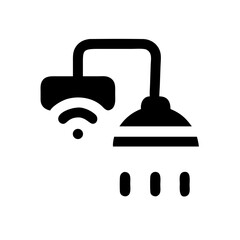 Fototapeta premium Smart showerhead icon with wifi symbol and water drops. Modern smart showerhead design for bathroom renovation and home improvement projects.
