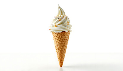 ice cream cone isolated, a detailed photorealistic image of a large ice cream cone with a swirling soft serve vanilla and chocolate twist, with a wafer cookie cone, detailed textures, 4K and HD 