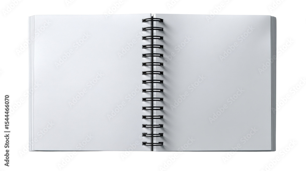 Aufkleber blank notebook: an open notebook with a spiral binding, featuring two blank pages, inviting creativi