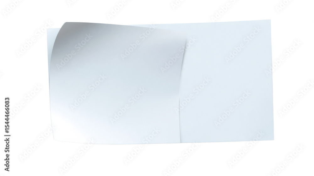 Aufkleber white paper with a single curve: a close-up shot of two blank sheets of white paper, one slightly cu