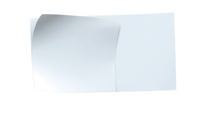 White paper with a single curve: a close-up shot of two blank sheets of white paper, one slightly curved and layered atop the other. The simplicity of the image.