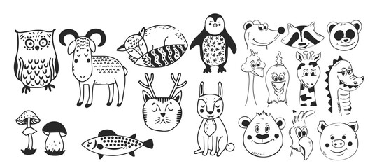 Hand-Drawn Animal and Nature Doodle Set