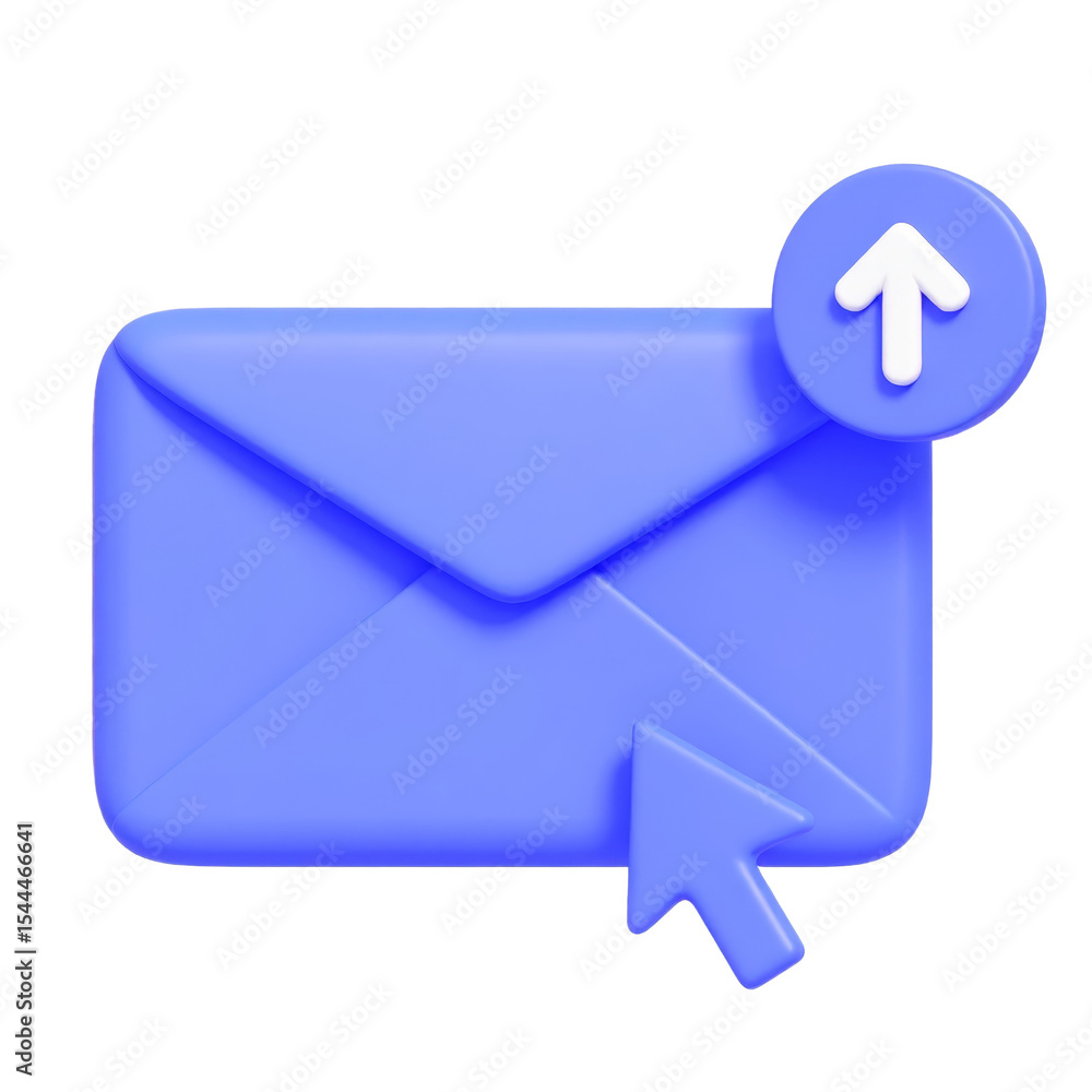 Poster blue envelope icon with upward arrow digital mail symbol 3d illustration communication email notific