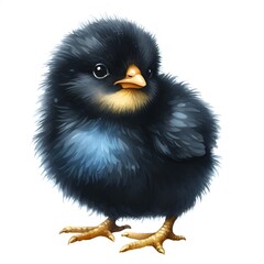A watercolor illustration of a black little easter chick isolated on white background 