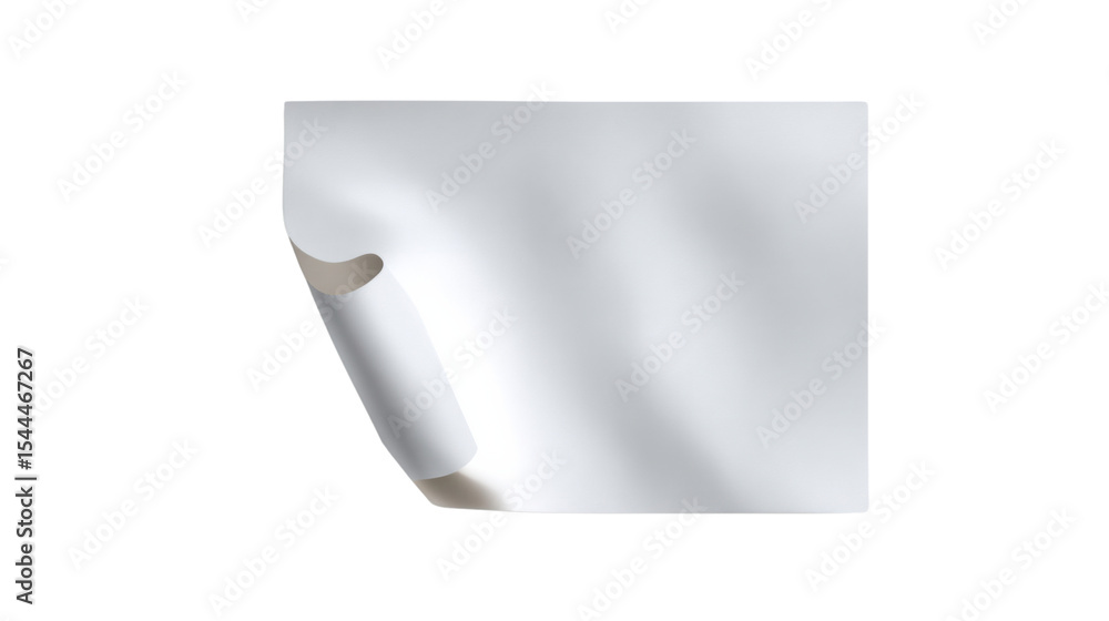 Aufkleber blank paper with a slight curl: a pristine white sheet of paper elegantly curled at the edge, inviti