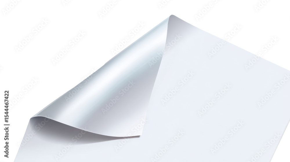 Aufkleber curled paper: close-up view of a pristine sheet of paper with one corner delicately curled, creating
