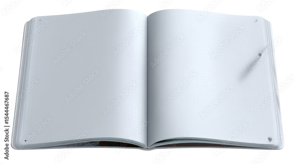 Poster blank notebook with pen: an open notebook with blank pages and a pen rests invitingly, ready to capt
